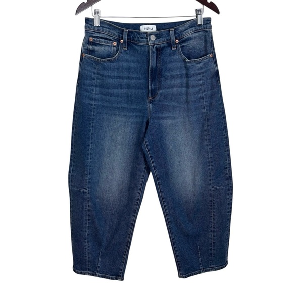 Pistola Eli High Rise Barrel Leg Jeans Women’s Size 30 Augustus Blue Rigid - Picture 2 of 10